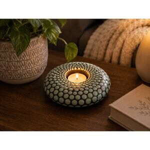 Hand Painted Dot Art Tealight Holder Minimalist Candle Decor